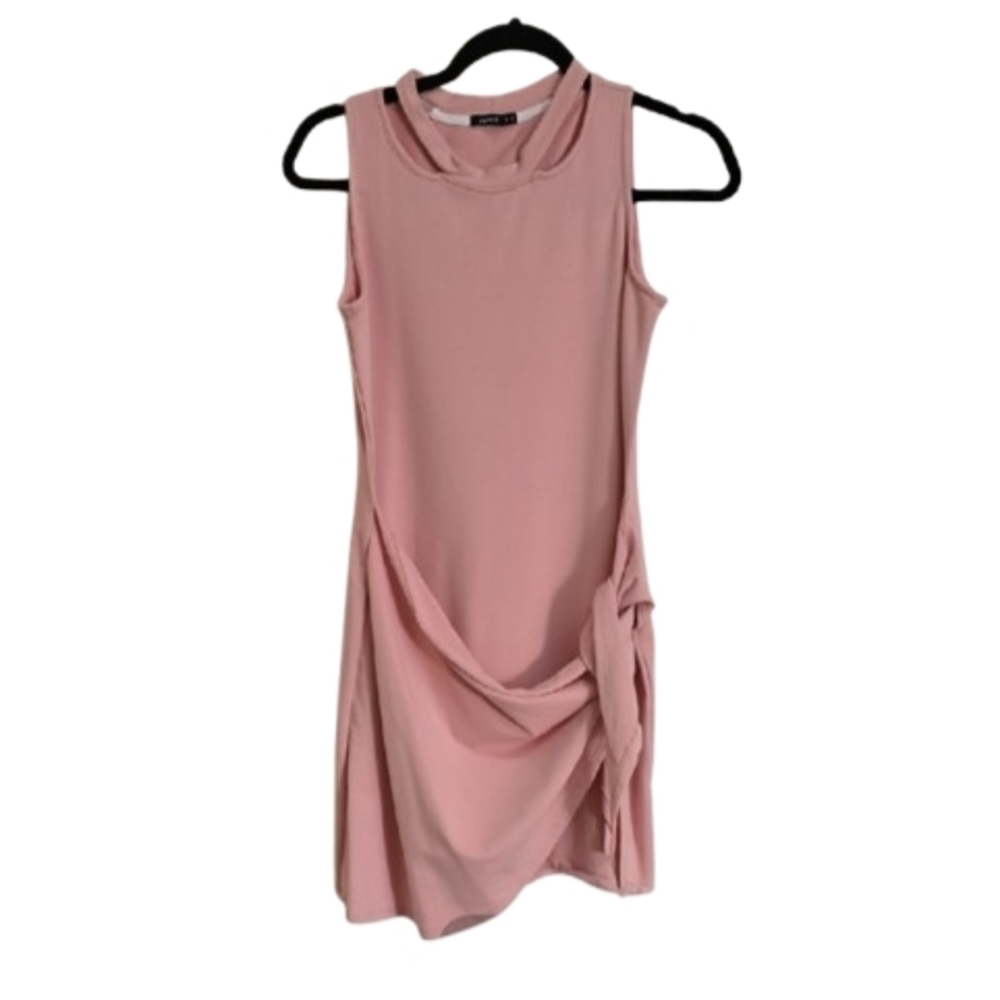 JUNIE Dusty Pink Faux Wrap T Shirt Dress - Large